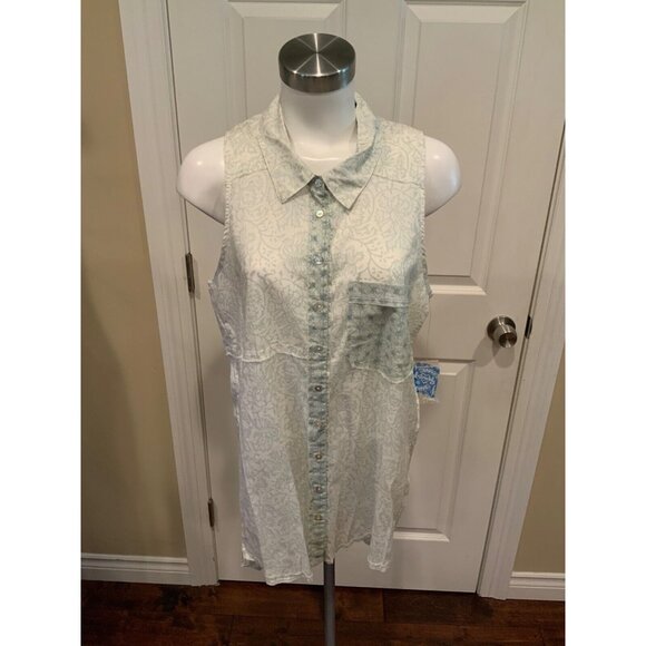 Intimately Free People"Tea Combo" Mint Green Print Collared Shirt, Size XS, NWT - Picture 1 of 9